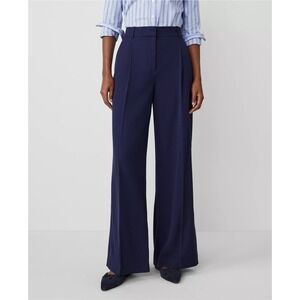 NWOT Ann Taylor The‎ Petite Pleated Wide-Leg Pant in Textured Drape Navy Size 14